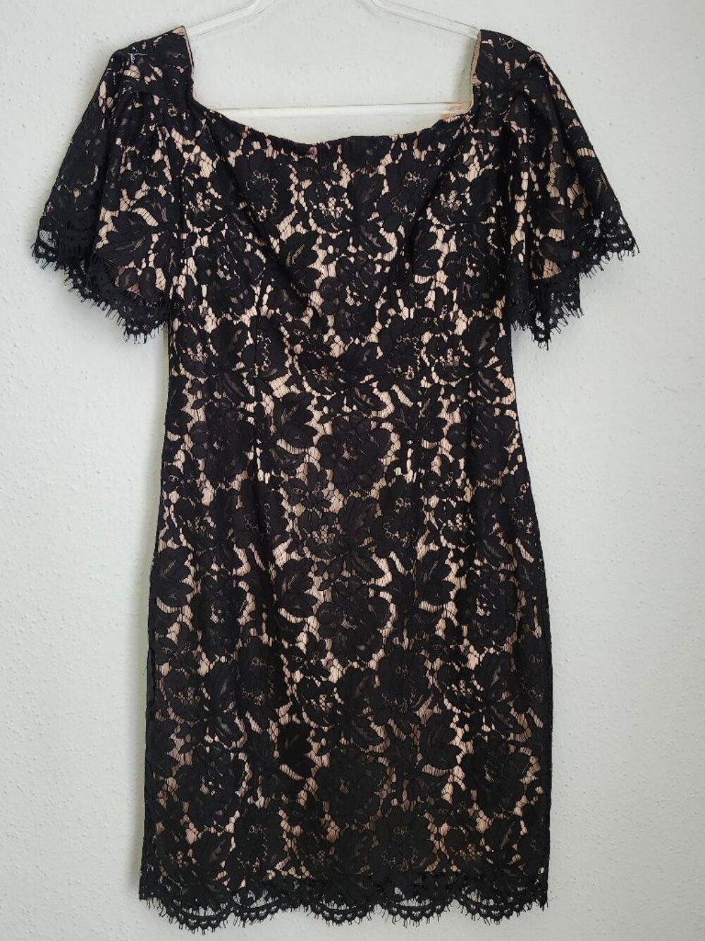 ELIZA J Black Off-the-Shoulder Floral Lace Sheath LBD Dress 6